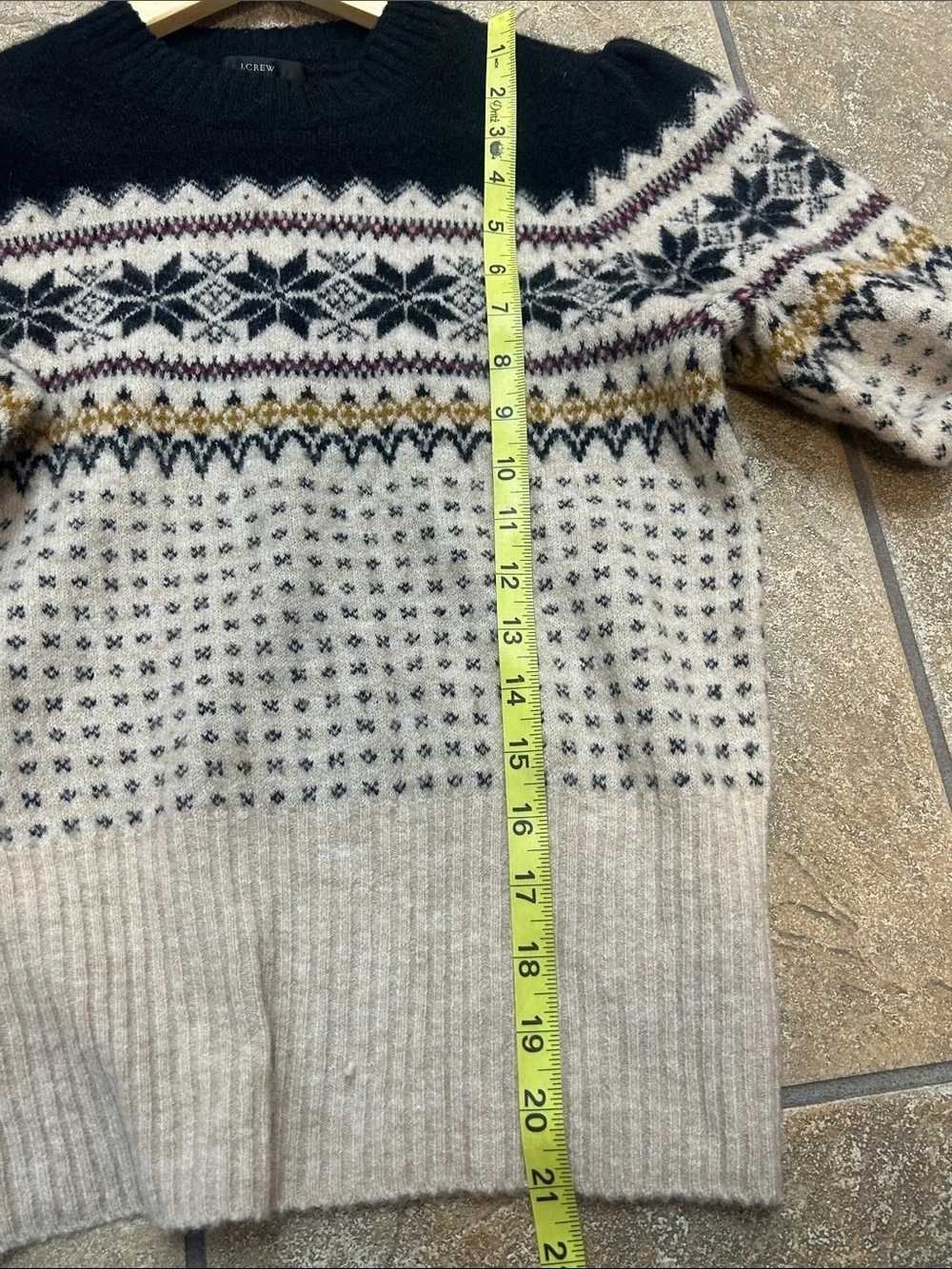 J Crew Womens Nordic Pattern Crewneck Sweater - Black & Cream